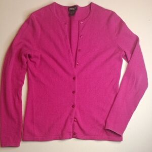 Lord & Taylor Cashmere Vibrant Hot Pink Cardigan Sweater Size S